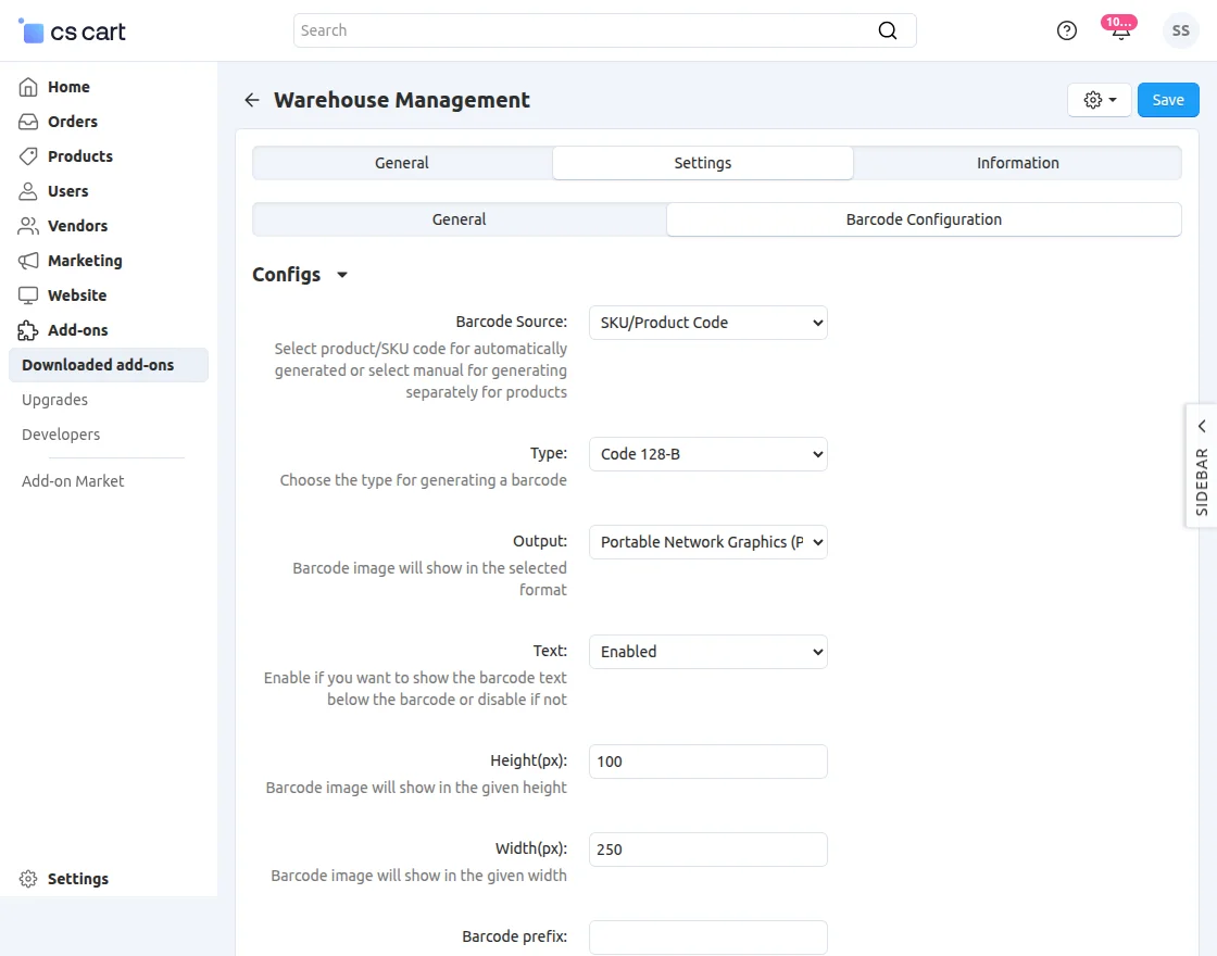 barcode configuration