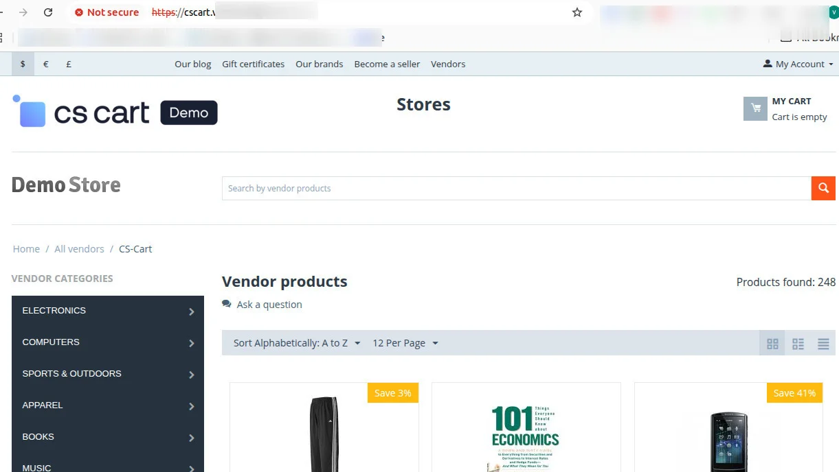 CS-Cart vendor storefront