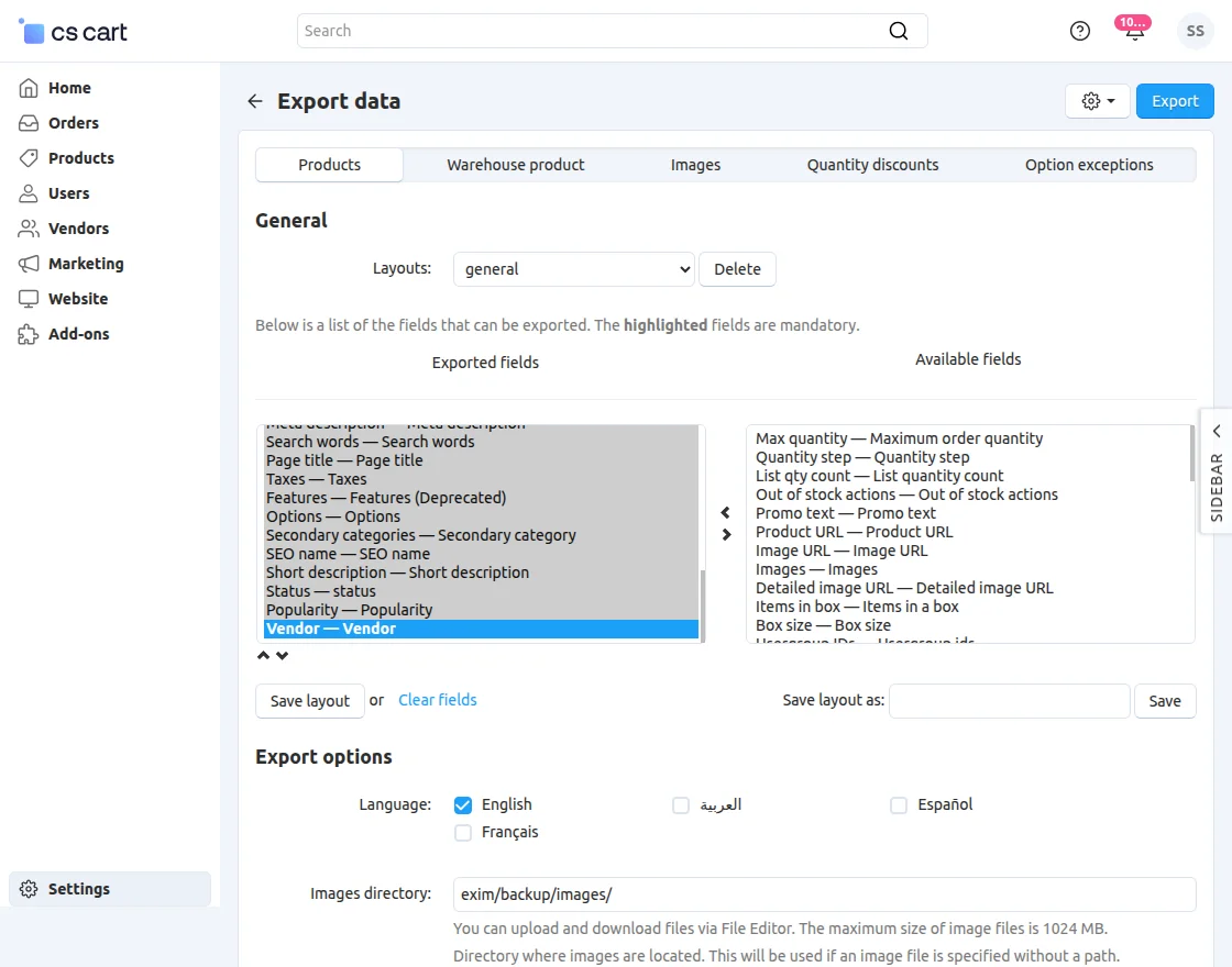 export warehouse data