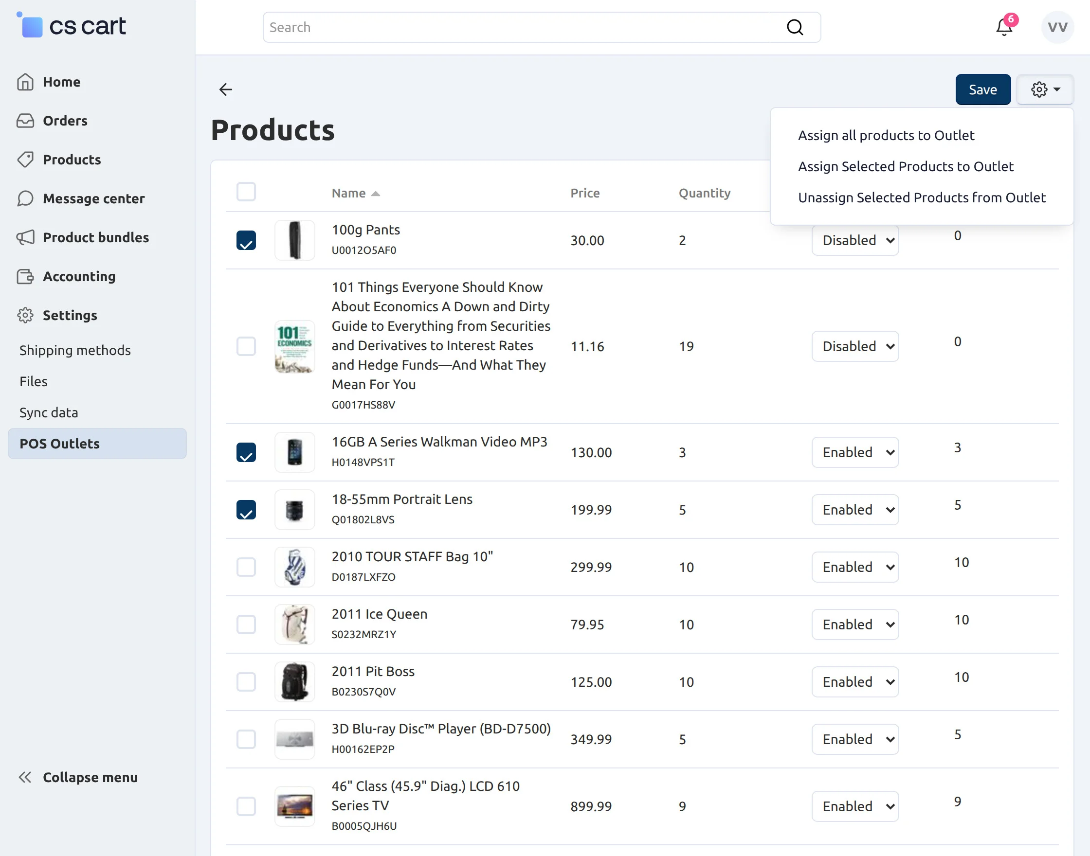 vendorassignproductstooutlet