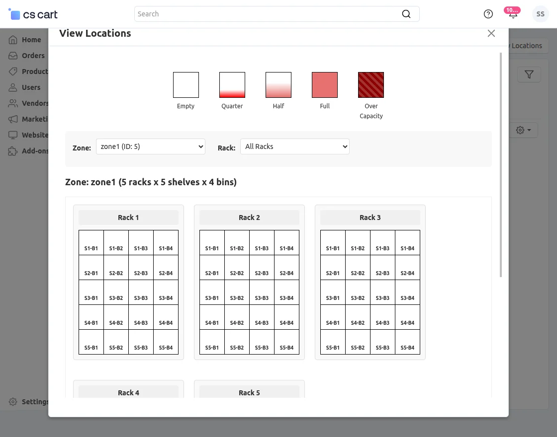 view section of the warehouse