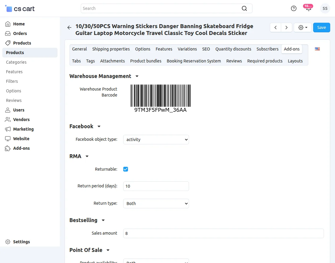 warehouse product&rsquo;s barcode