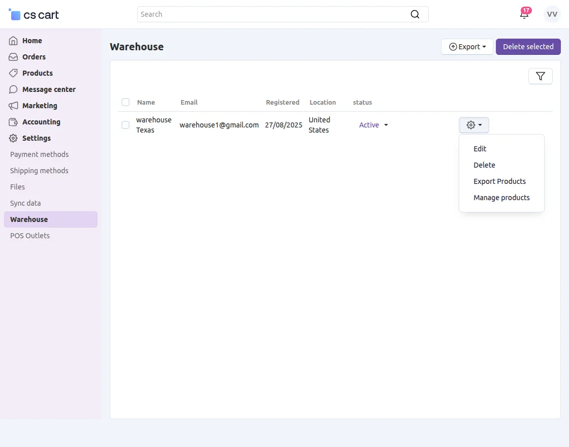 warehouse mange at vendor end