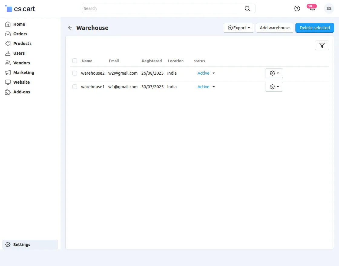 all warehouses section