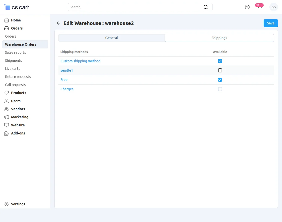 warehouse shipping method