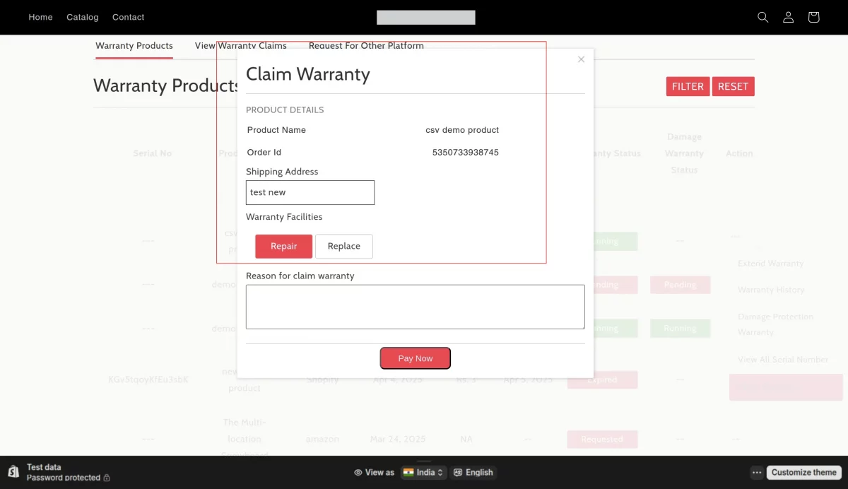 claim warranty form