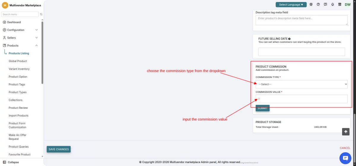 product wise commission value