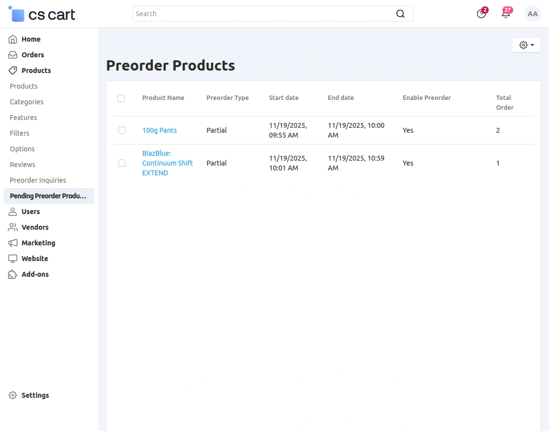 pending preorder products
