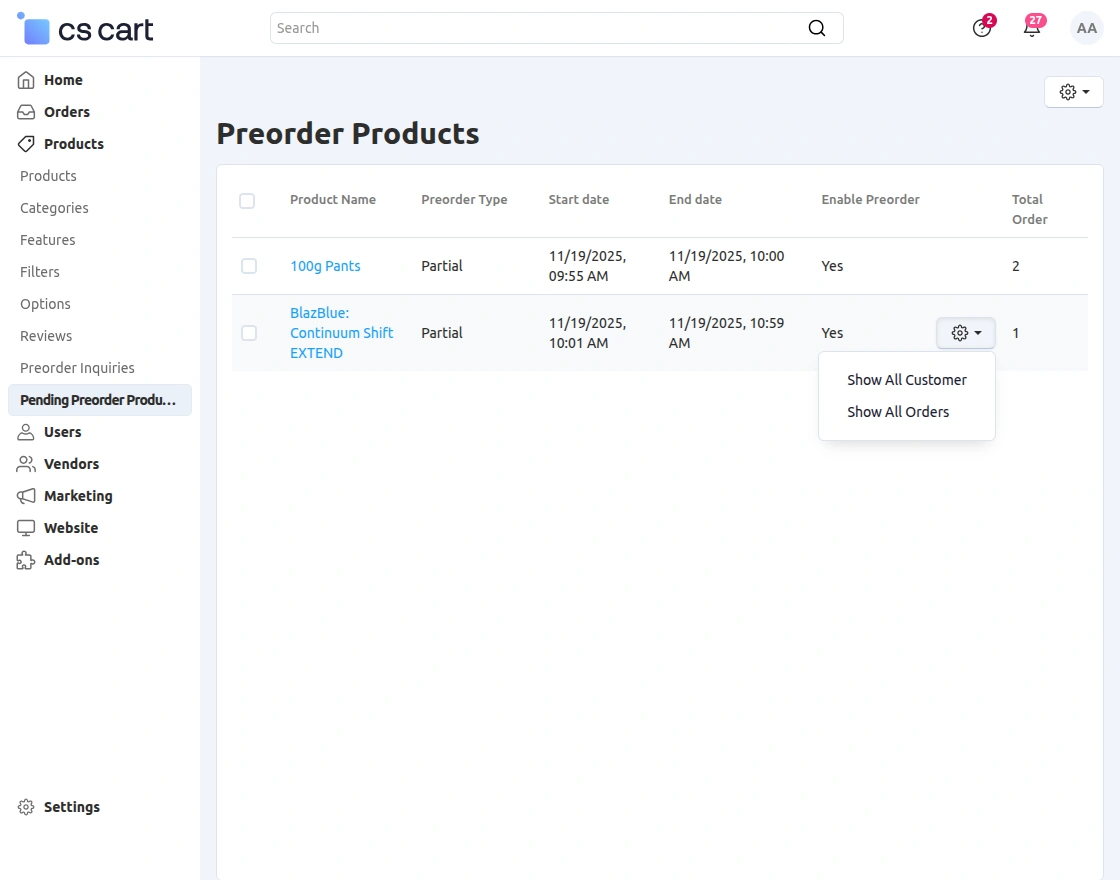 pending preorder products details

