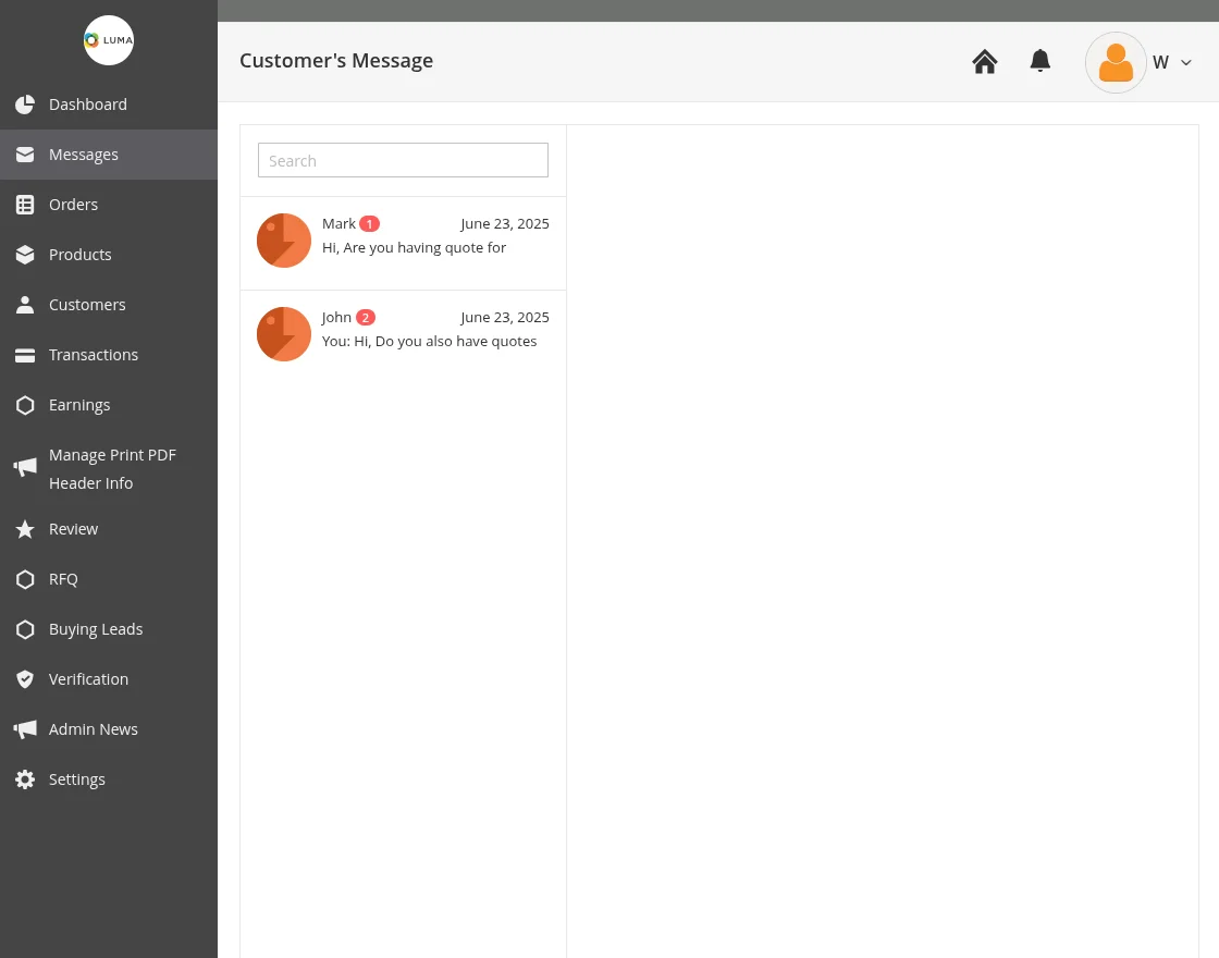 customer messages to supplier