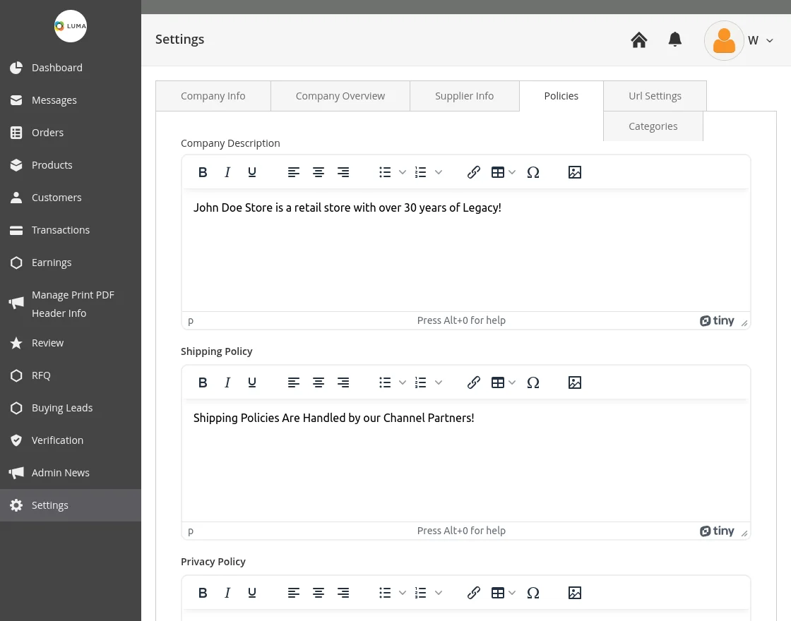 supplier company policies