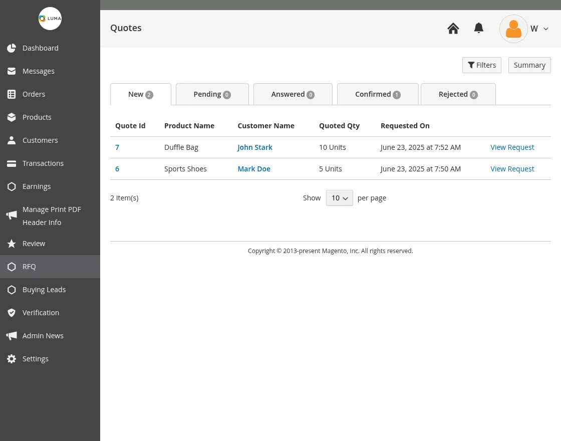 supplier receives request for quote