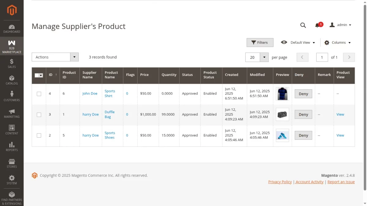 supplier products management