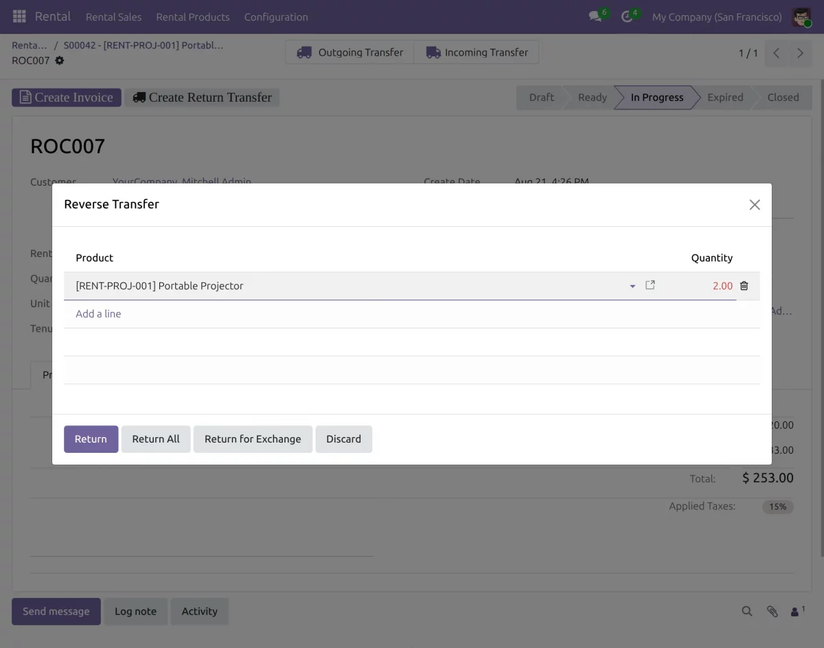 create rental return transfer