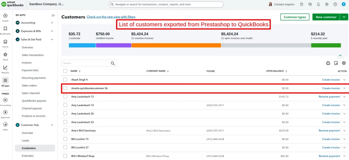 list of customers exported from prestashop