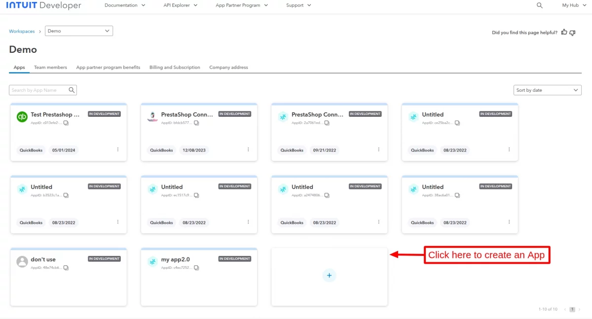 quick books app creation section