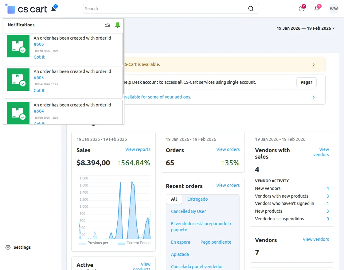 notification at admin end