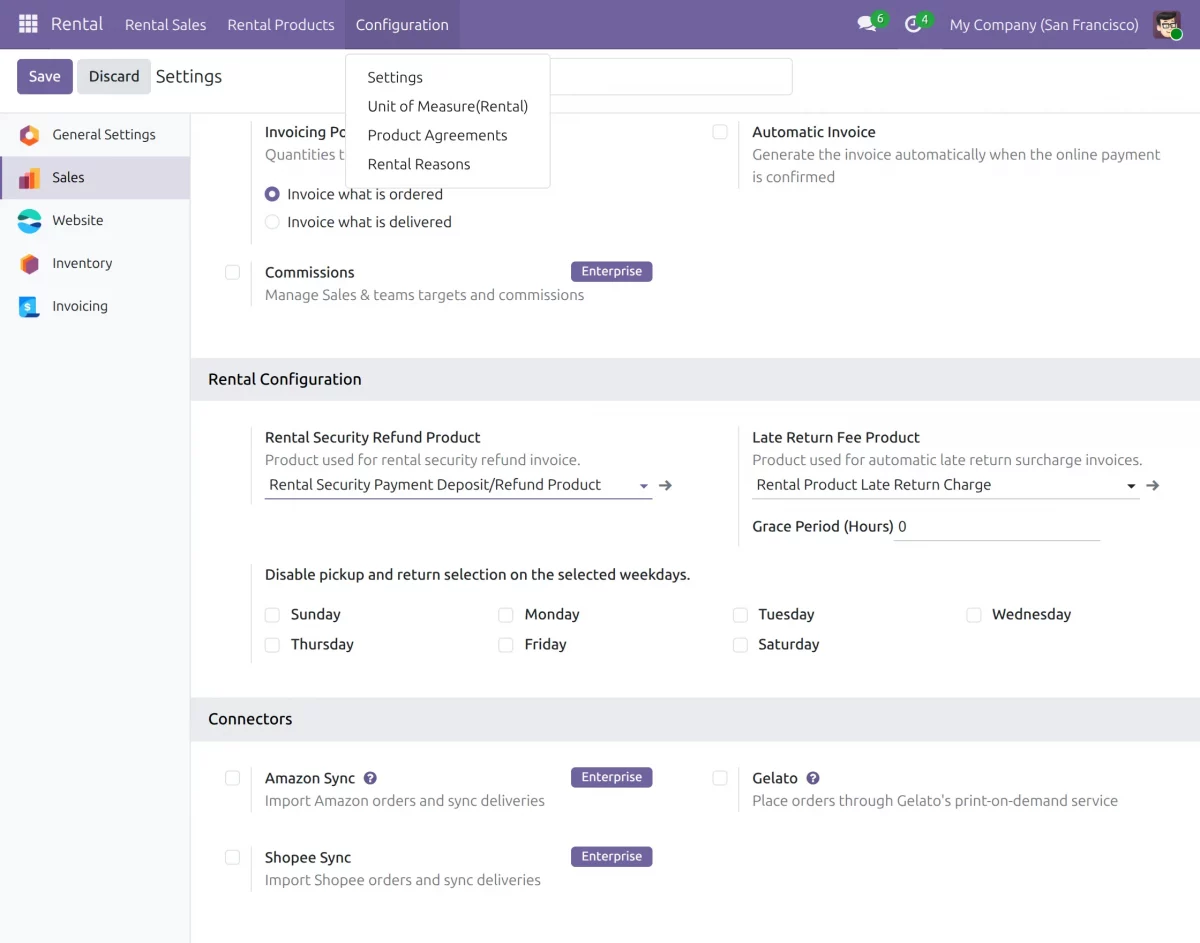 rental configuration settings