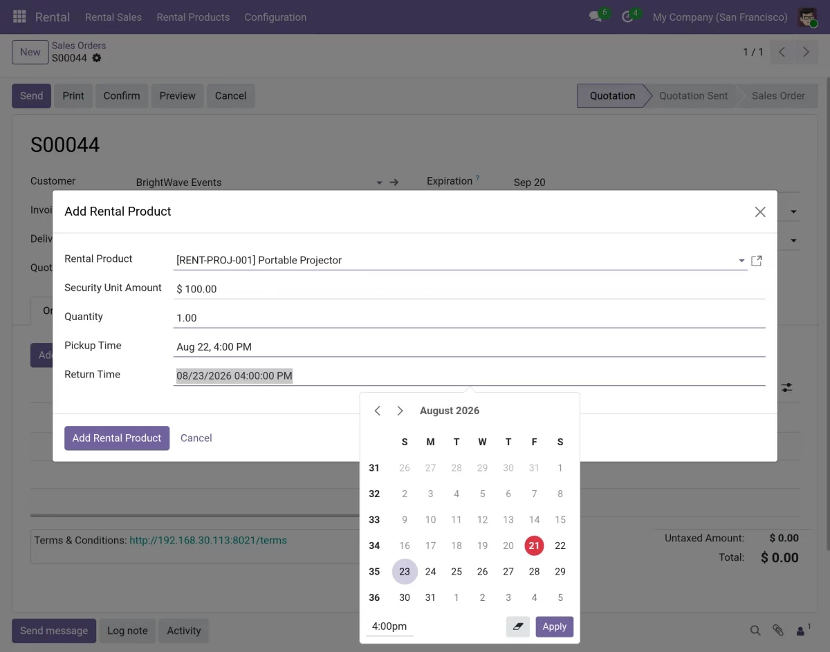 select rental product period