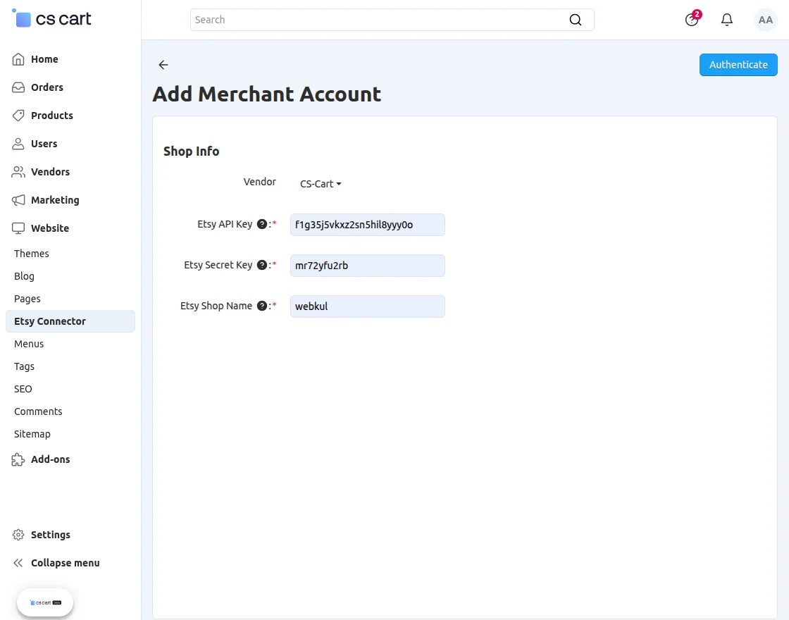 etsy account panel