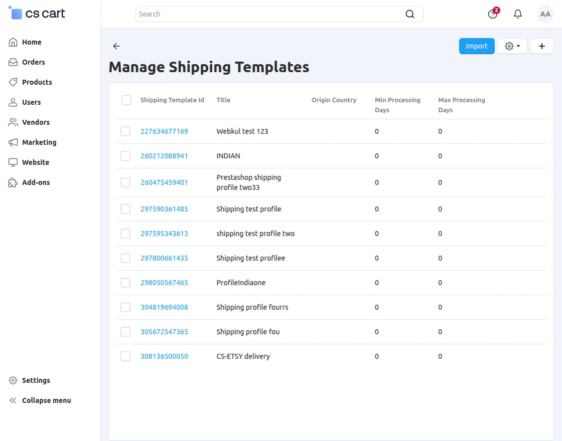 manage shipping templates