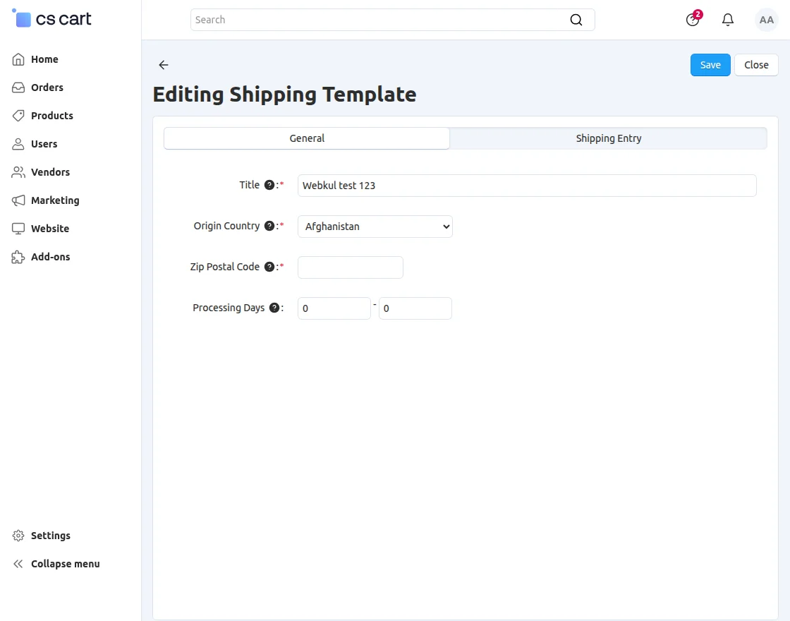 editing shipping templates