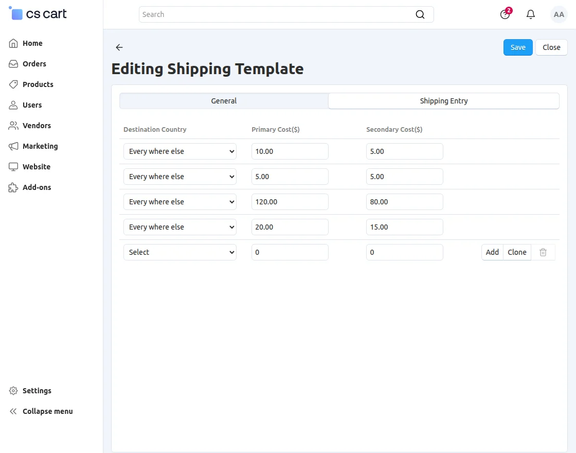 shipping entry