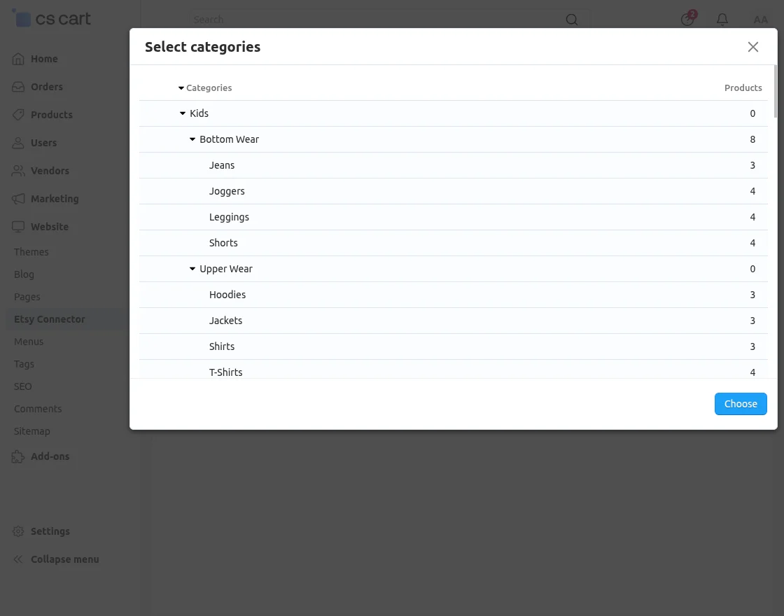 select categories
