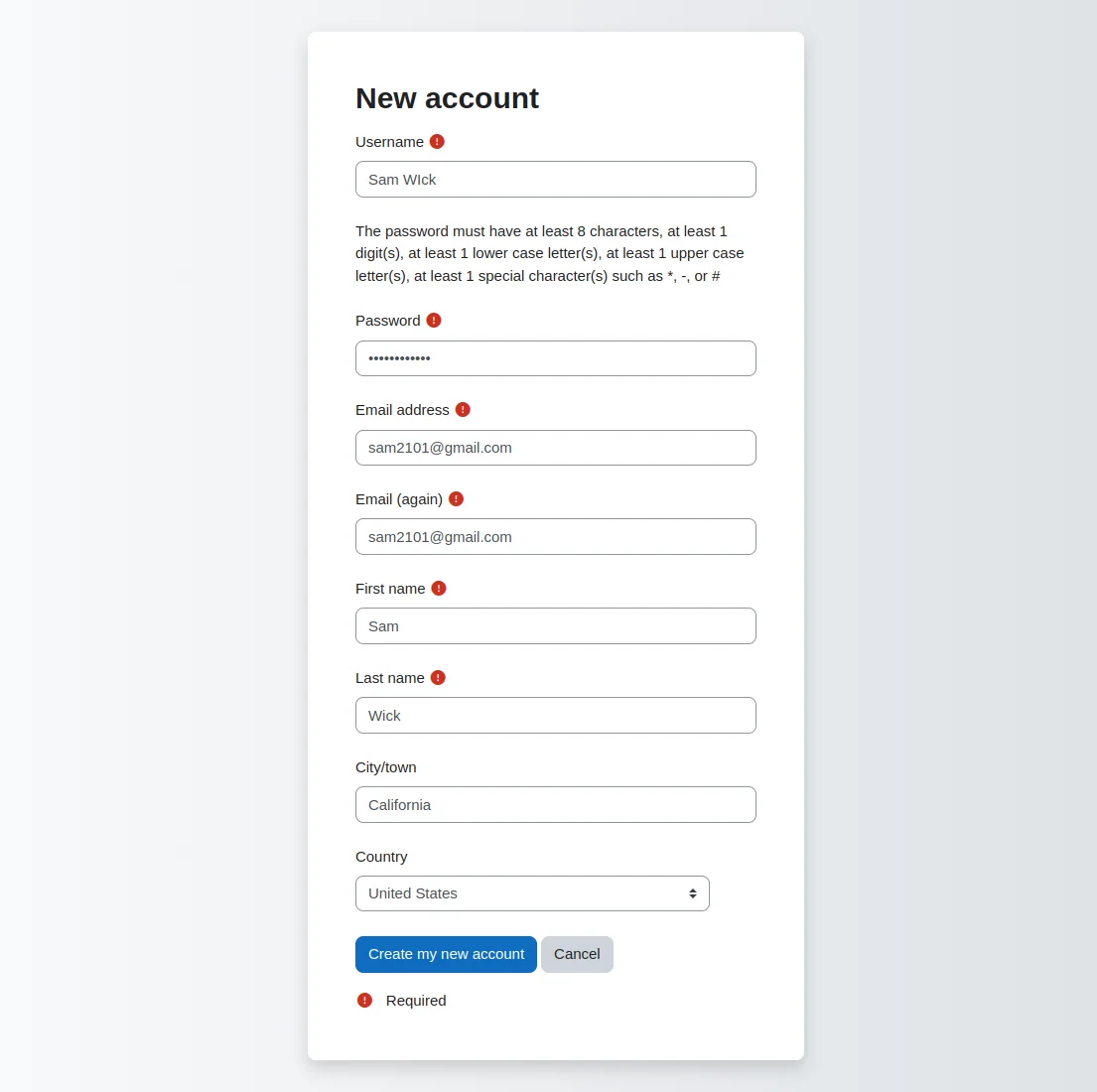 new account creation
