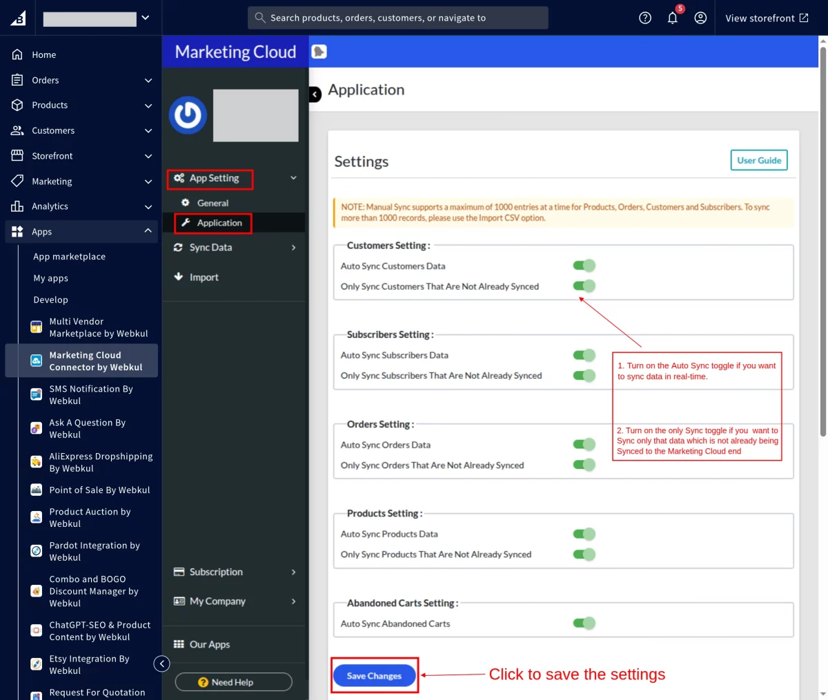 application settings
