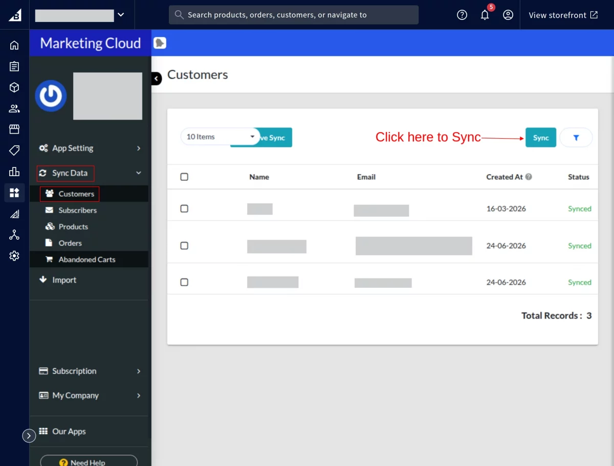 customers sync