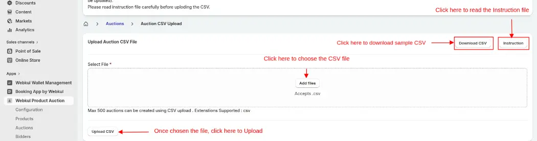 upload auction via csv