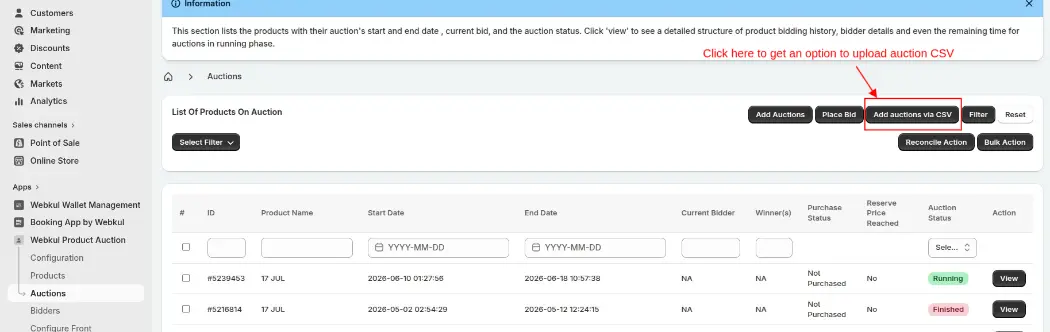 Auction csv feature