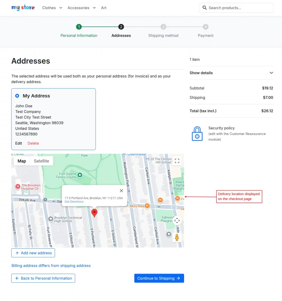 Map on checkout page