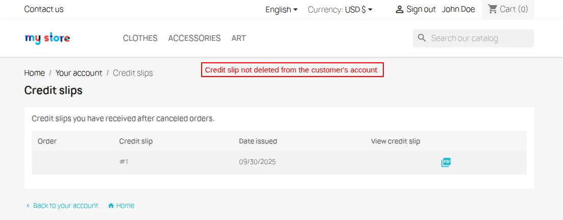 Credit Slip not deleted