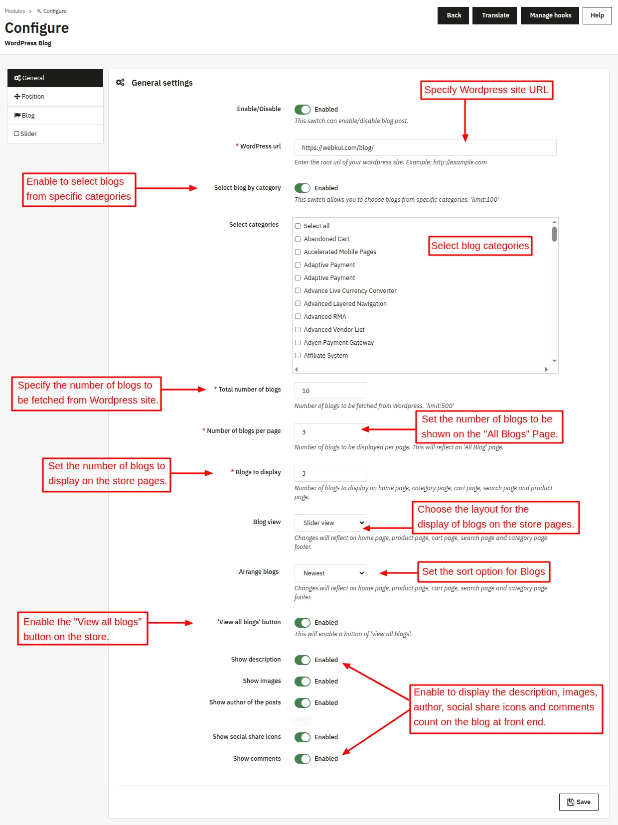 general settings