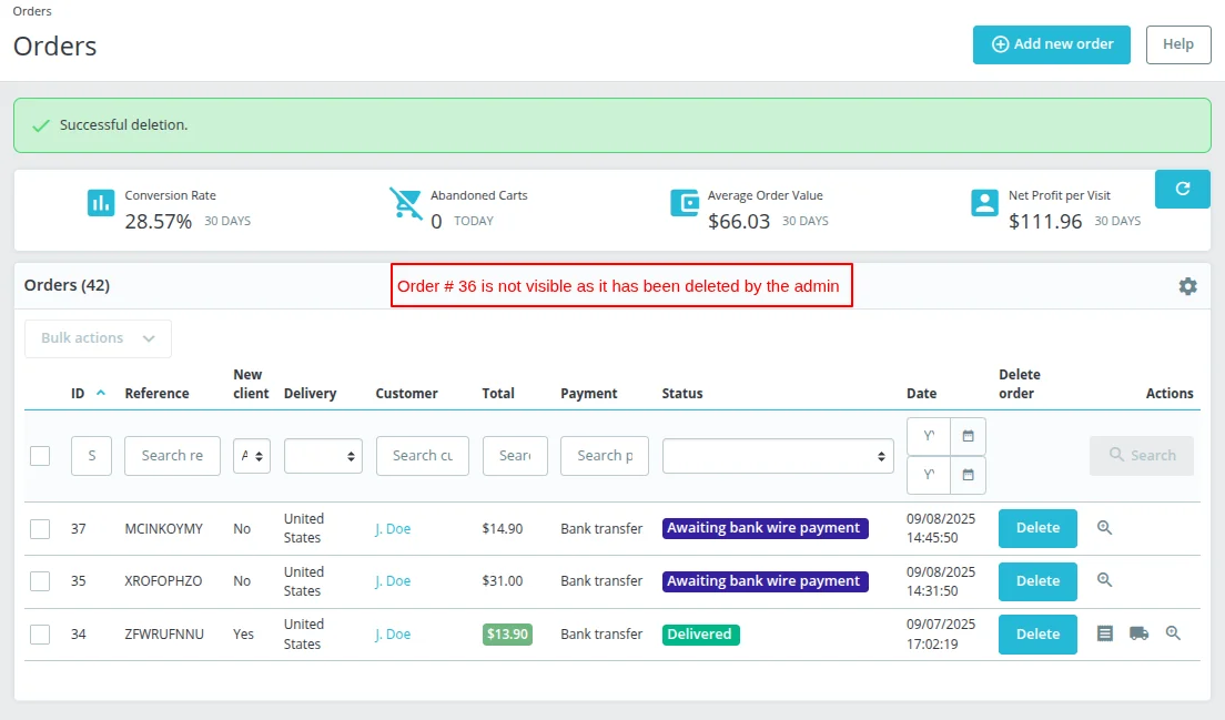 Order #36 deleted