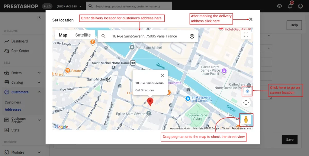 Set location on map in the Back Office