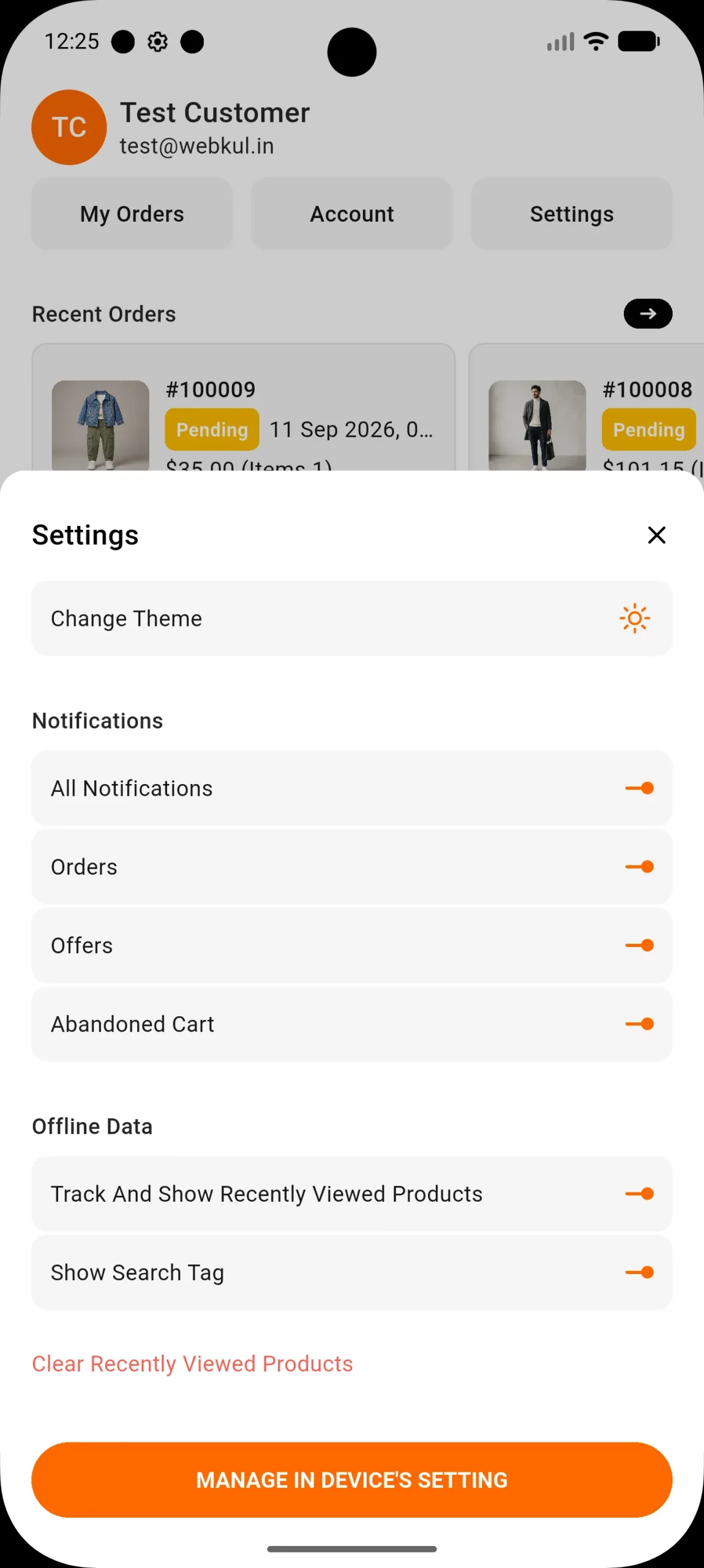 Settings of the Hyper local app