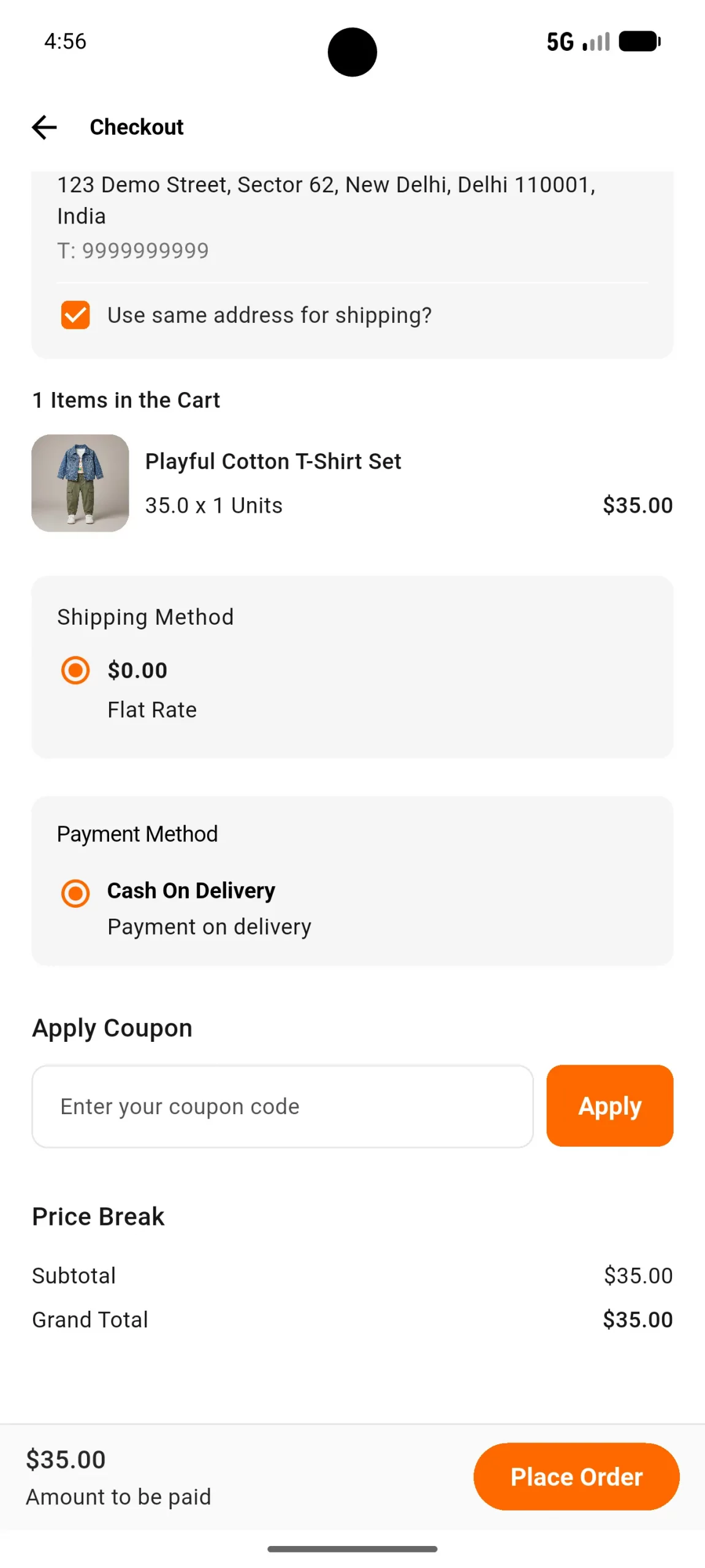 shipping page for hyper local app