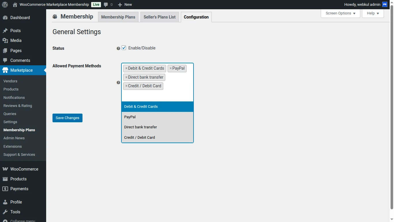 allowed payment methods