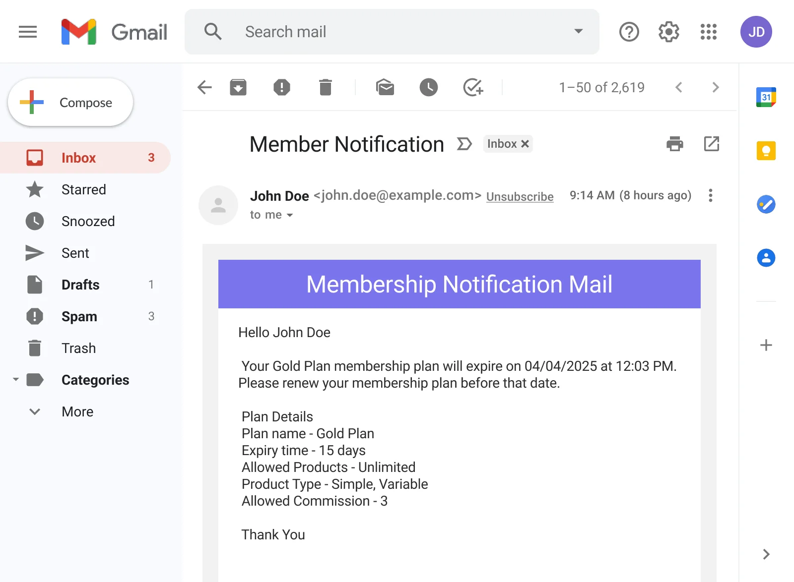 renewal reminder email