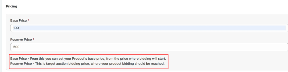 auction edit page