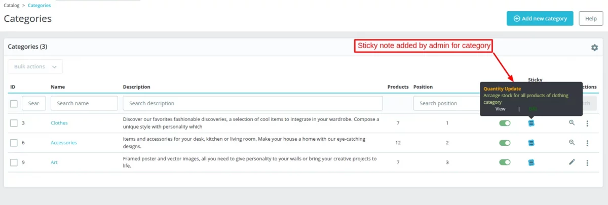 category sticky note