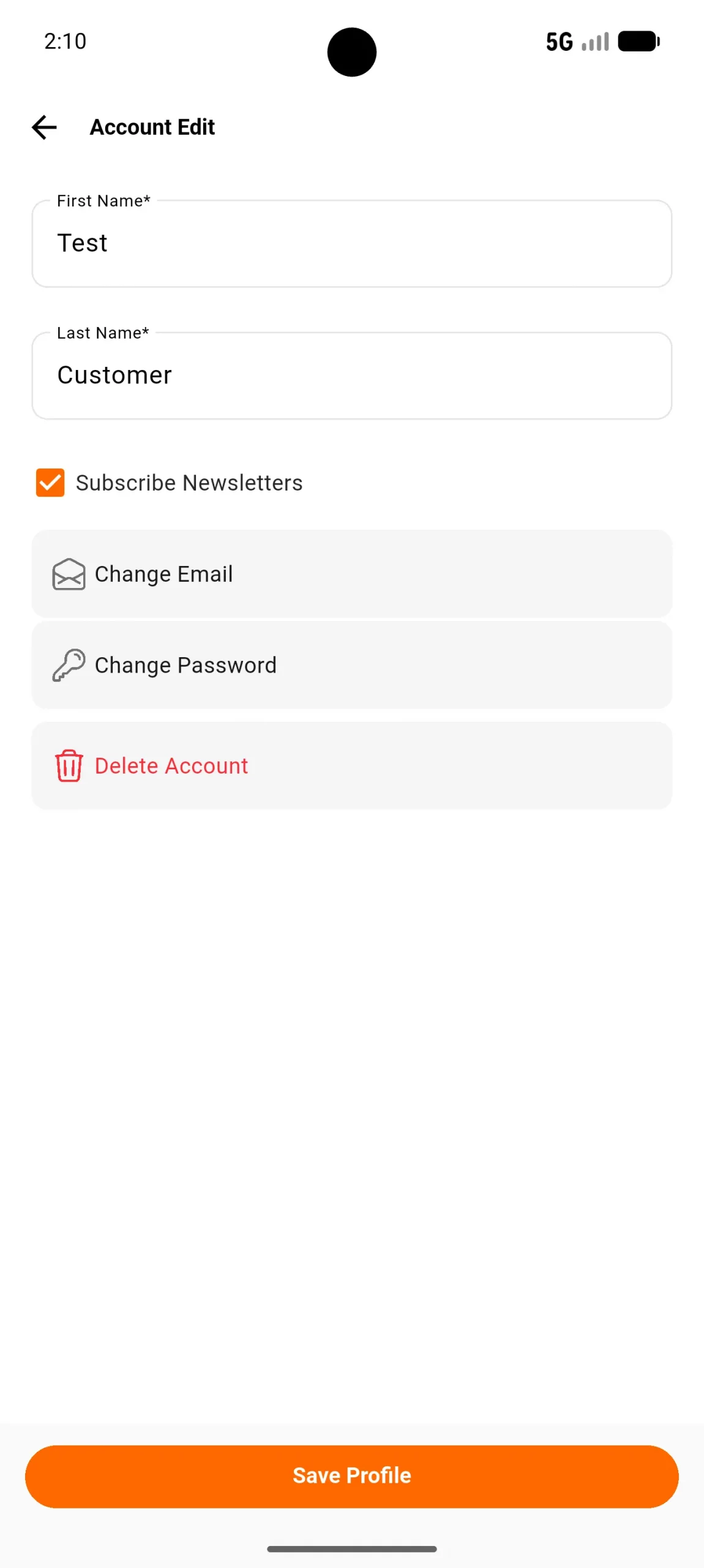 Edit Account Grocery Mobile App