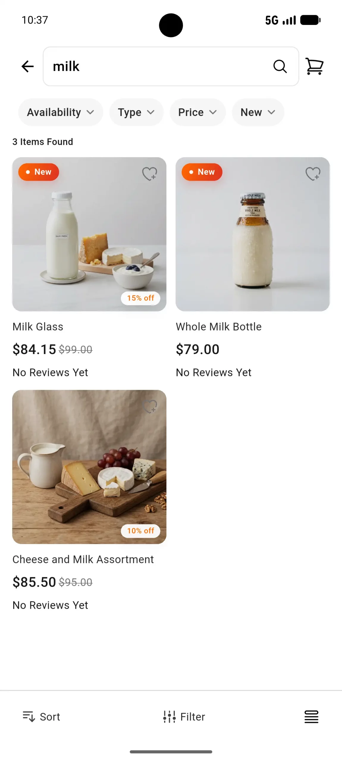 Milk Search in Grocery app