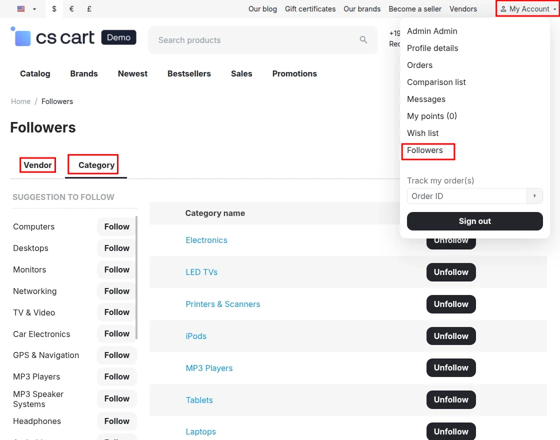 CS-Cart manage vendors or categories