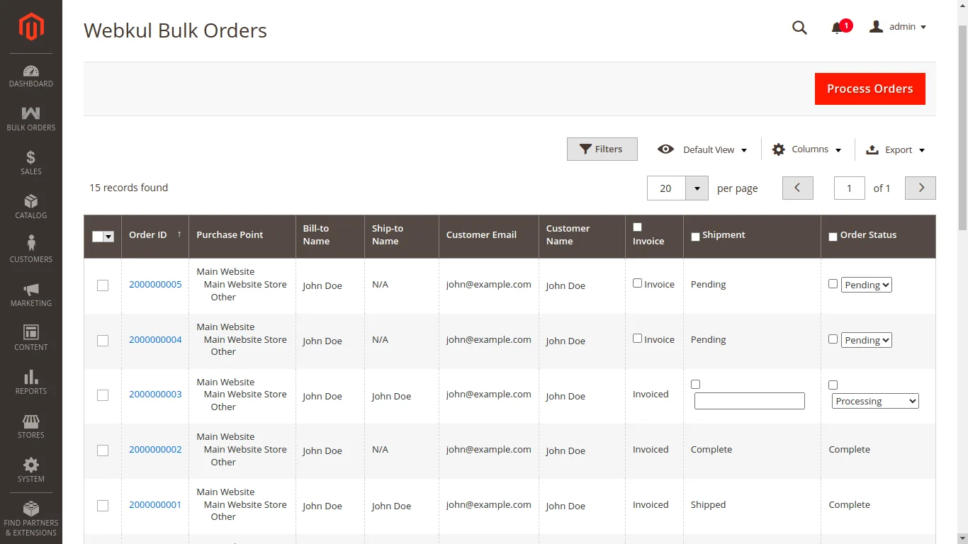magento 2 bulk order processing bulk order list