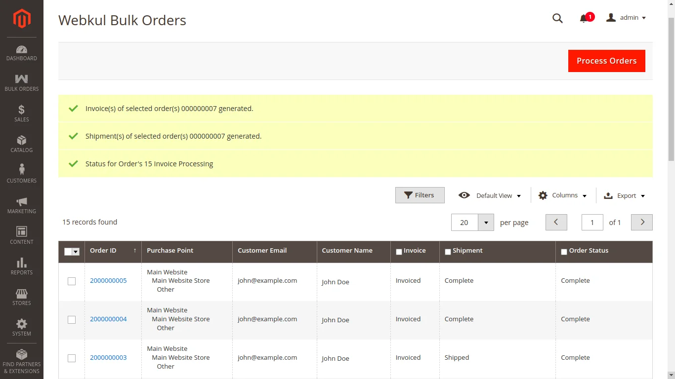 magento 2 bulk order processing multiple actions processing