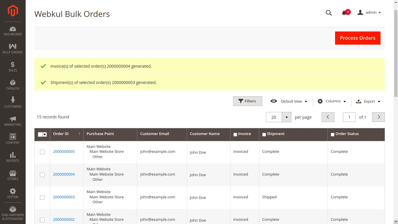 shipping and invoice generated